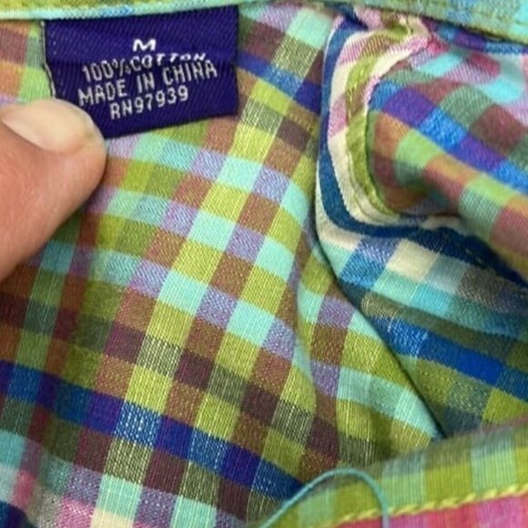 Alan Flusser Mens Medium Pink Green Plaid Button Down Long Sleeve Dress Shirt - Picture 6 of 8